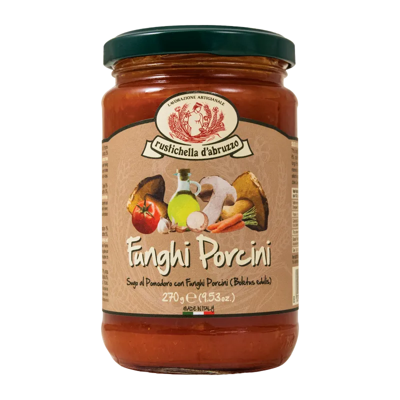 Sugo ai Funghi Porcini 270gr 'Rustichella d' Abruzzo' / Tomaatsaus met Eekhoornbroodjes